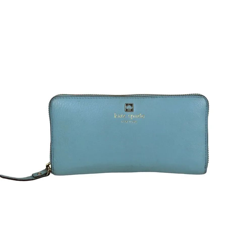 kate spade new york BLUE GENUINE LEATHER LOGO ZIP AROUND CARD WALLET CLUTCH